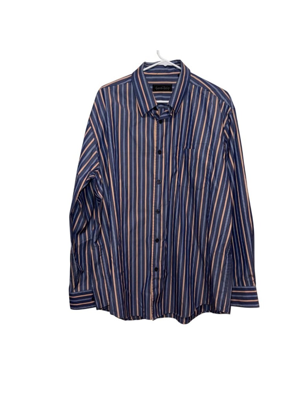 Kenneth Roberts Platinum Men XXL Striped Button-Up Shirt Blue Orange Long Sleeve